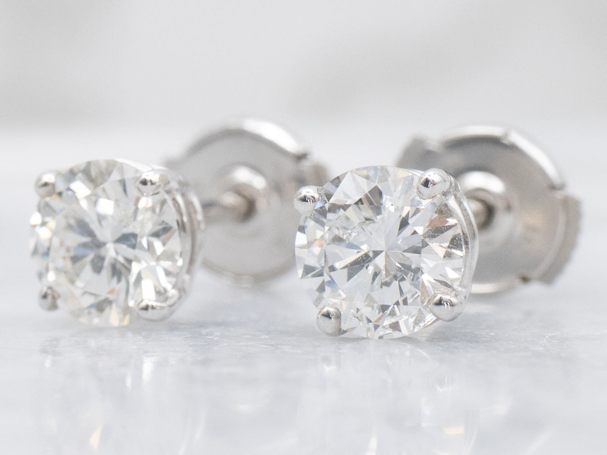 Large Round-Brilliant Diamond White Gold Stud Earrings