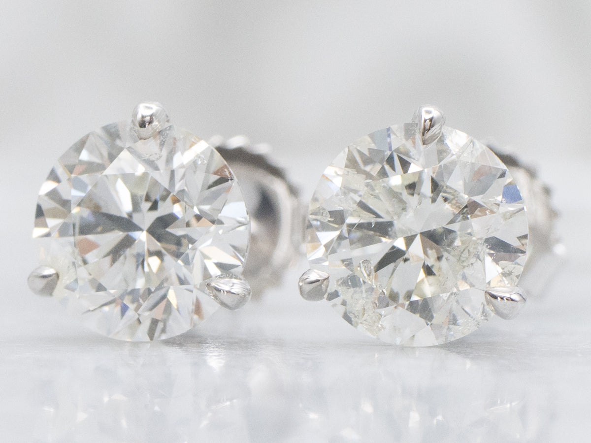 Round-Brilliant Martini-Set Diamond White Gold Stud Earrings