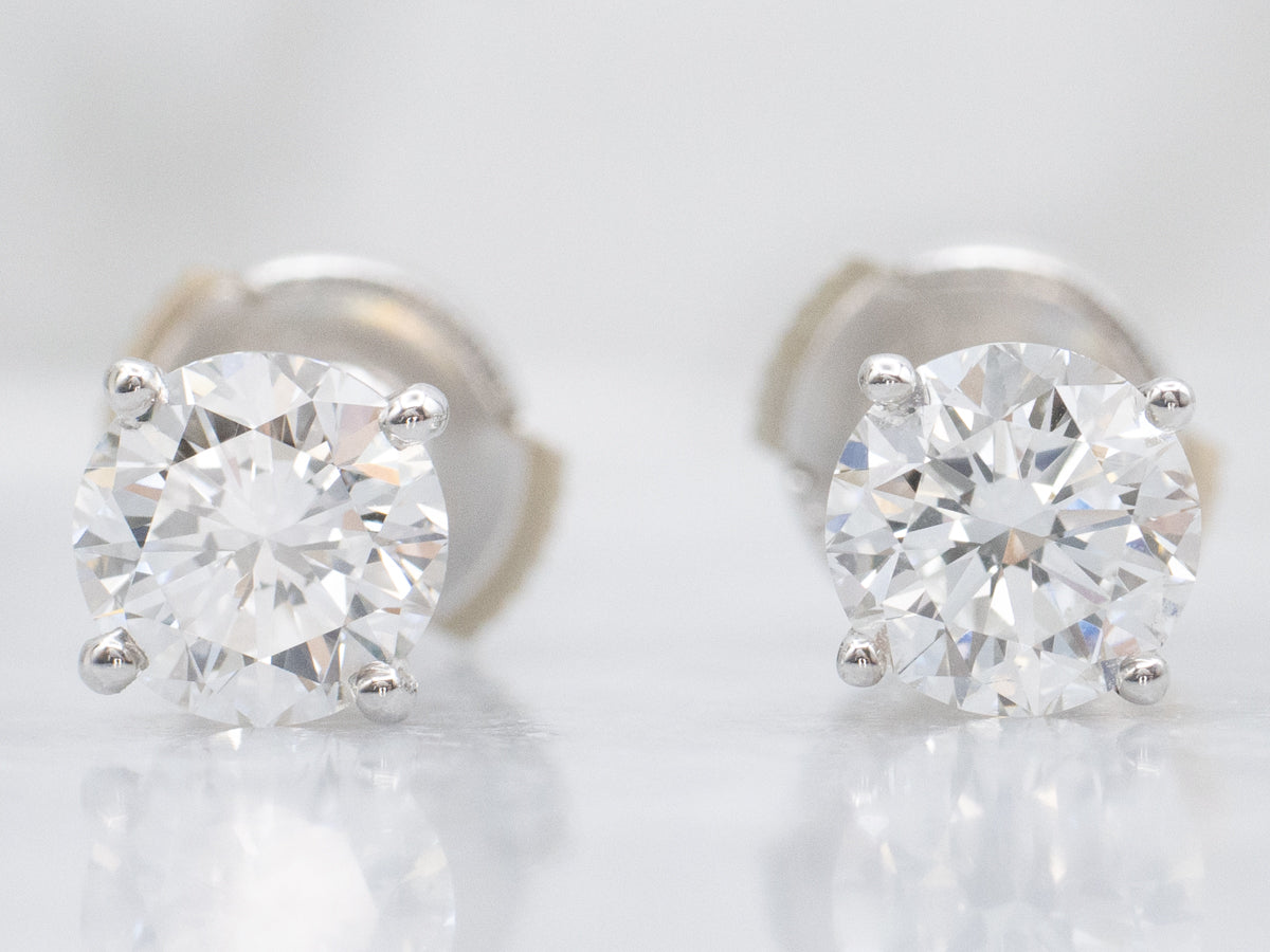 Modern Four-Prong Brilliant Diamond Stud Earrings
