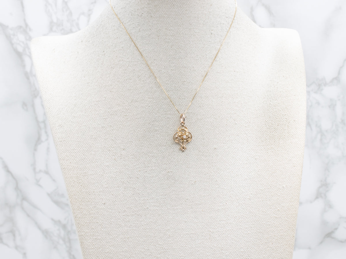 Buttercup-Set Old Mine Cut Diamond Gold Lavalier Pendant