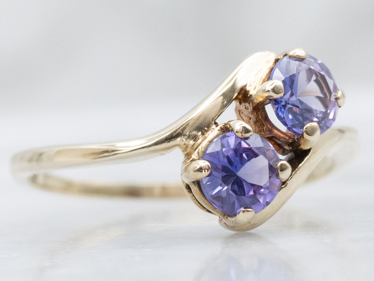 Vintage Purple Sapphire and Gold Bypass Ring