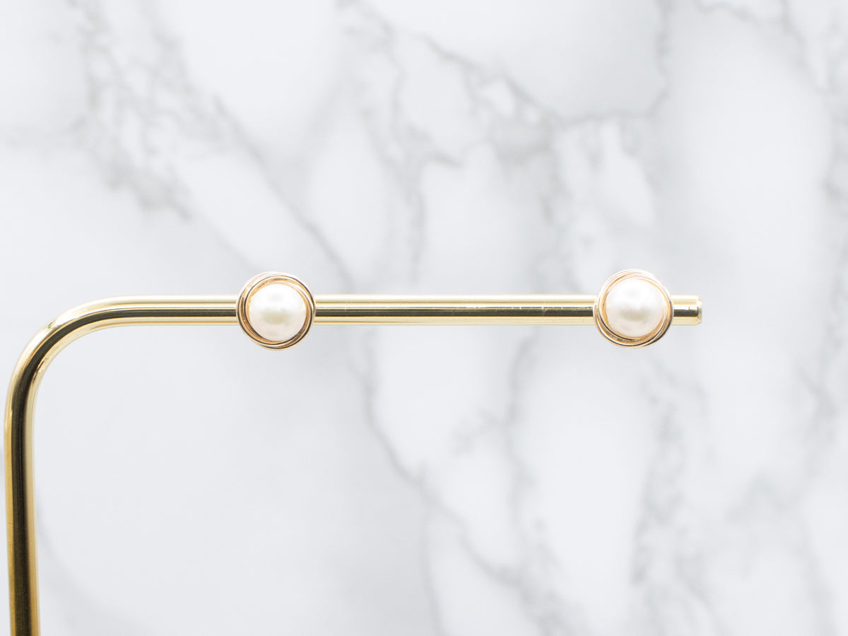 Twisting Gold Saltwater Pearl Stud Earrings