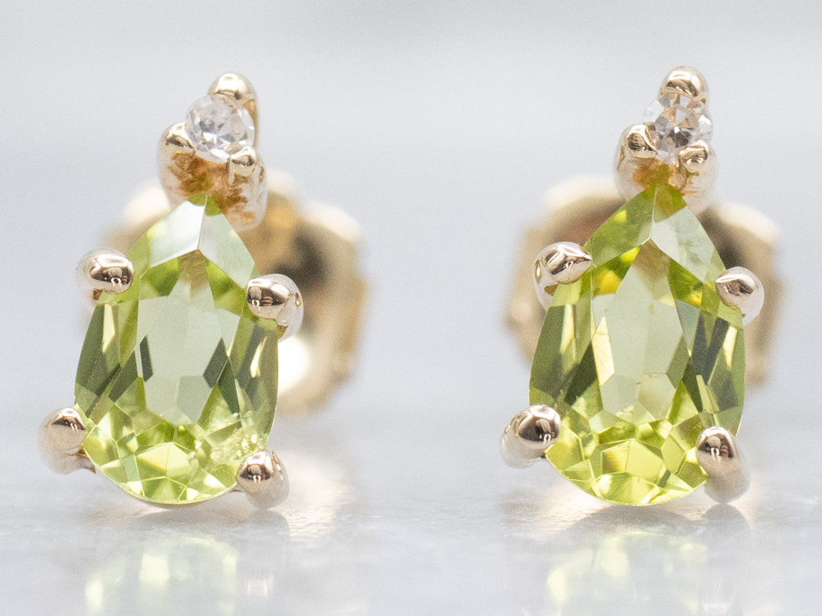 Peridot and Diamond Yellow Gold Stud Earrings