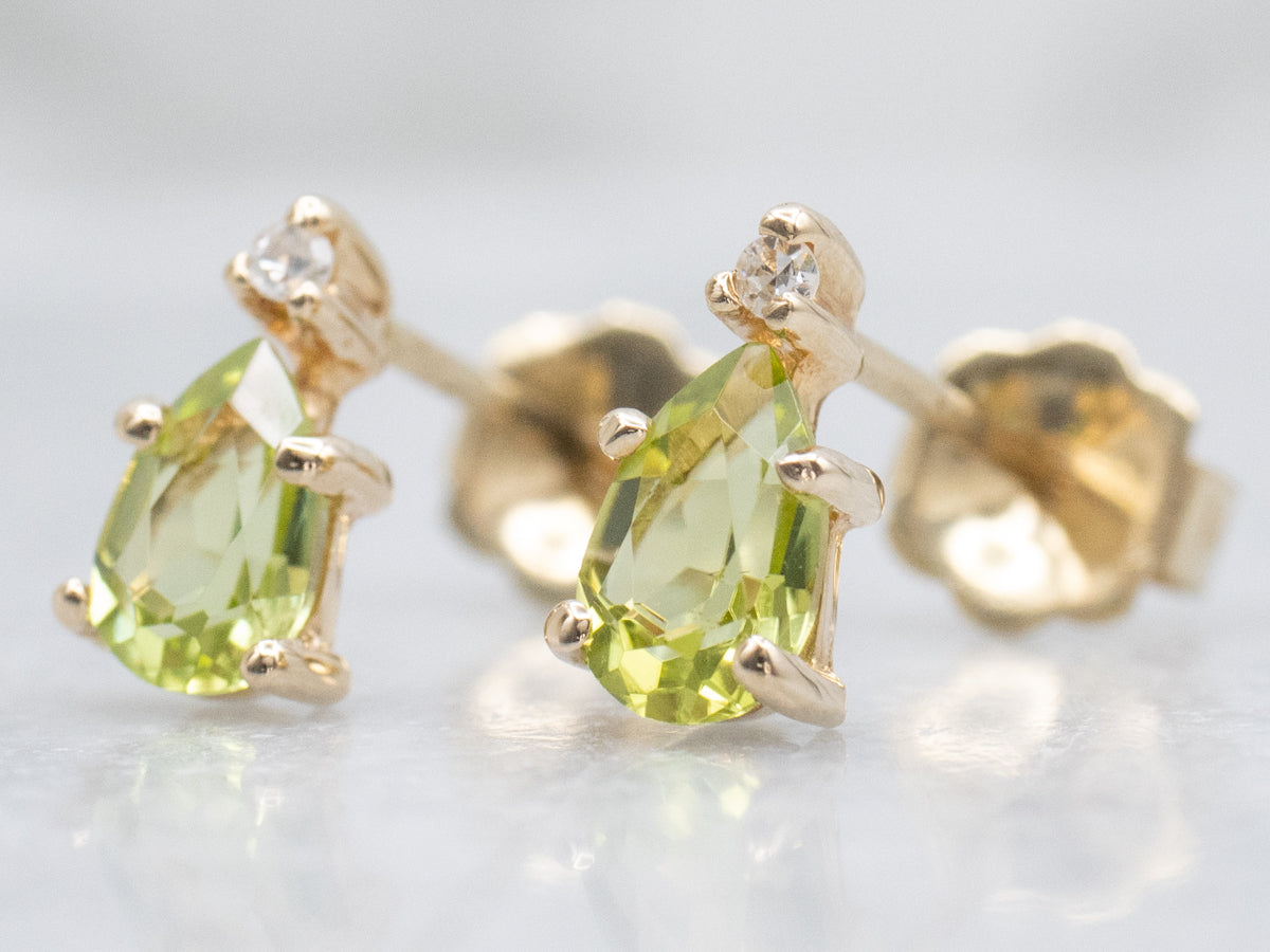 Peridot and Diamond Yellow Gold Stud Earrings