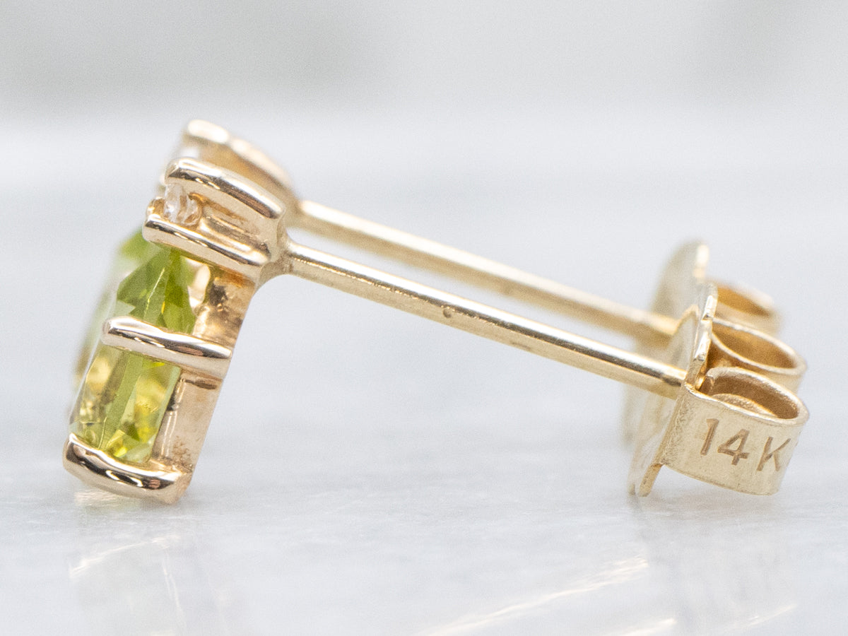 Peridot and Diamond Yellow Gold Stud Earrings