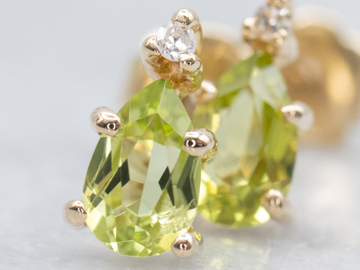 Peridot and Diamond Yellow Gold Stud Earrings