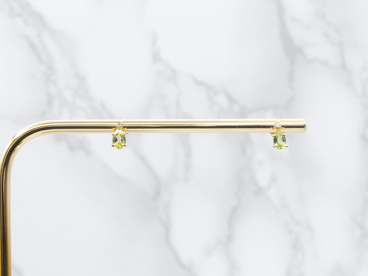 Peridot and Diamond Yellow Gold Stud Earrings