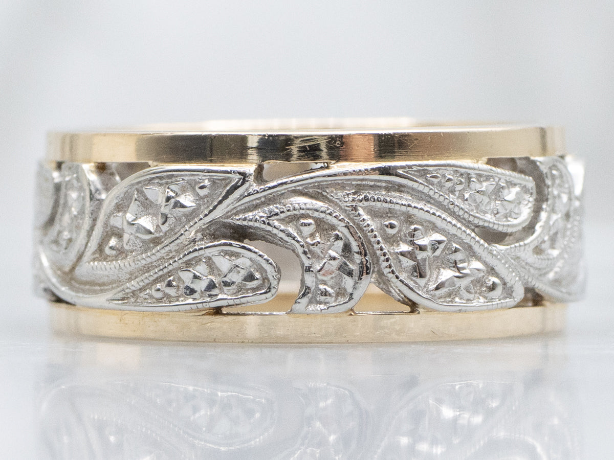 Mid-Century Two-Tone Gold Botanical Pattern Band