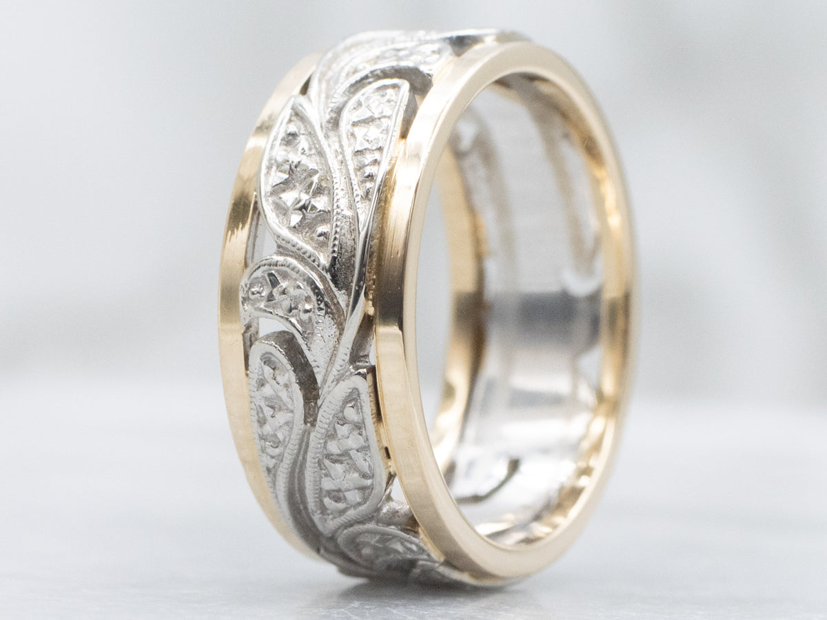 Mid-Century Two-Tone Gold Botanical Pattern Band