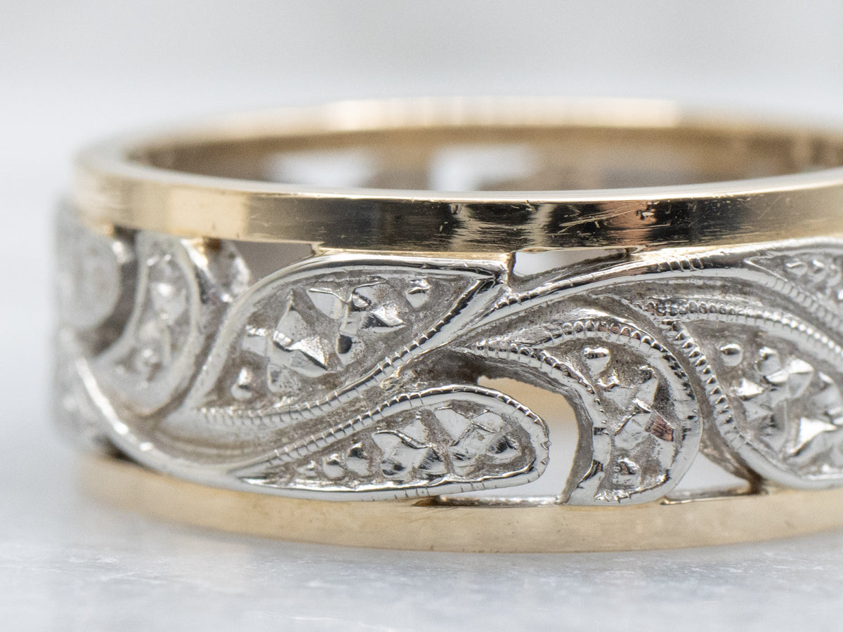 Mid-Century Two-Tone Gold Botanical Pattern Band