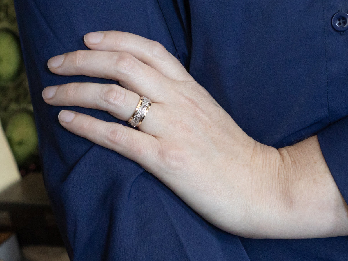 Mid-Century Two-Tone Gold Botanical Pattern Band