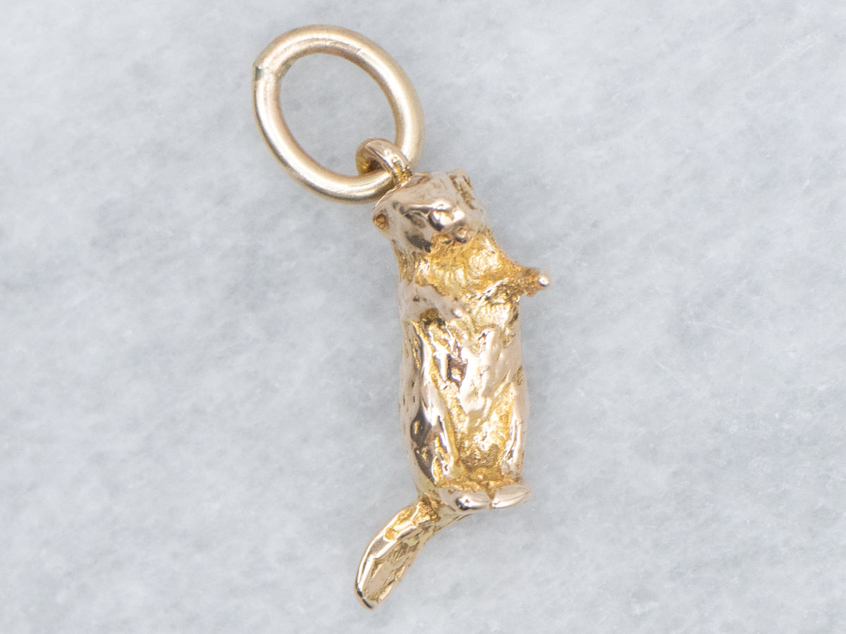 Vintage Mini Gold Beaver Charm Pendant