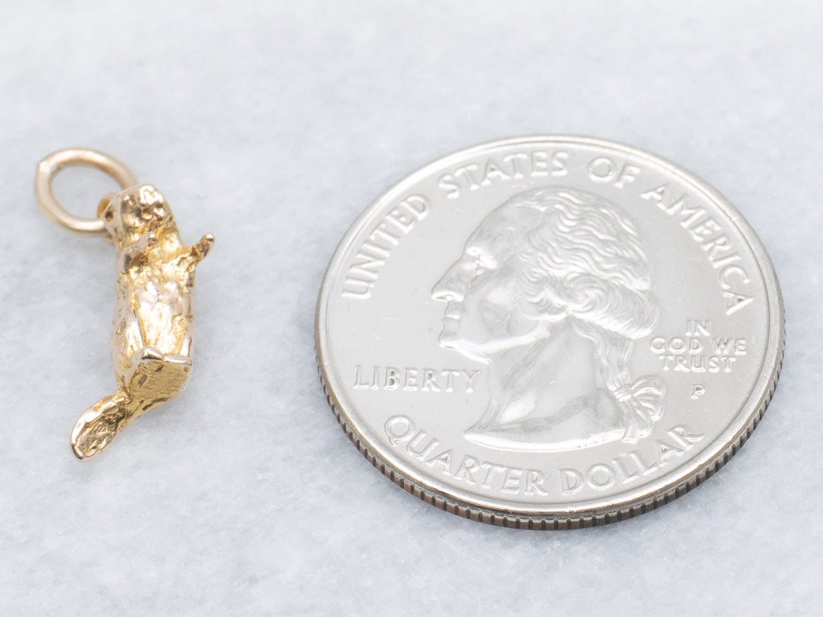 Vintage Mini Gold Beaver Charm Pendant
