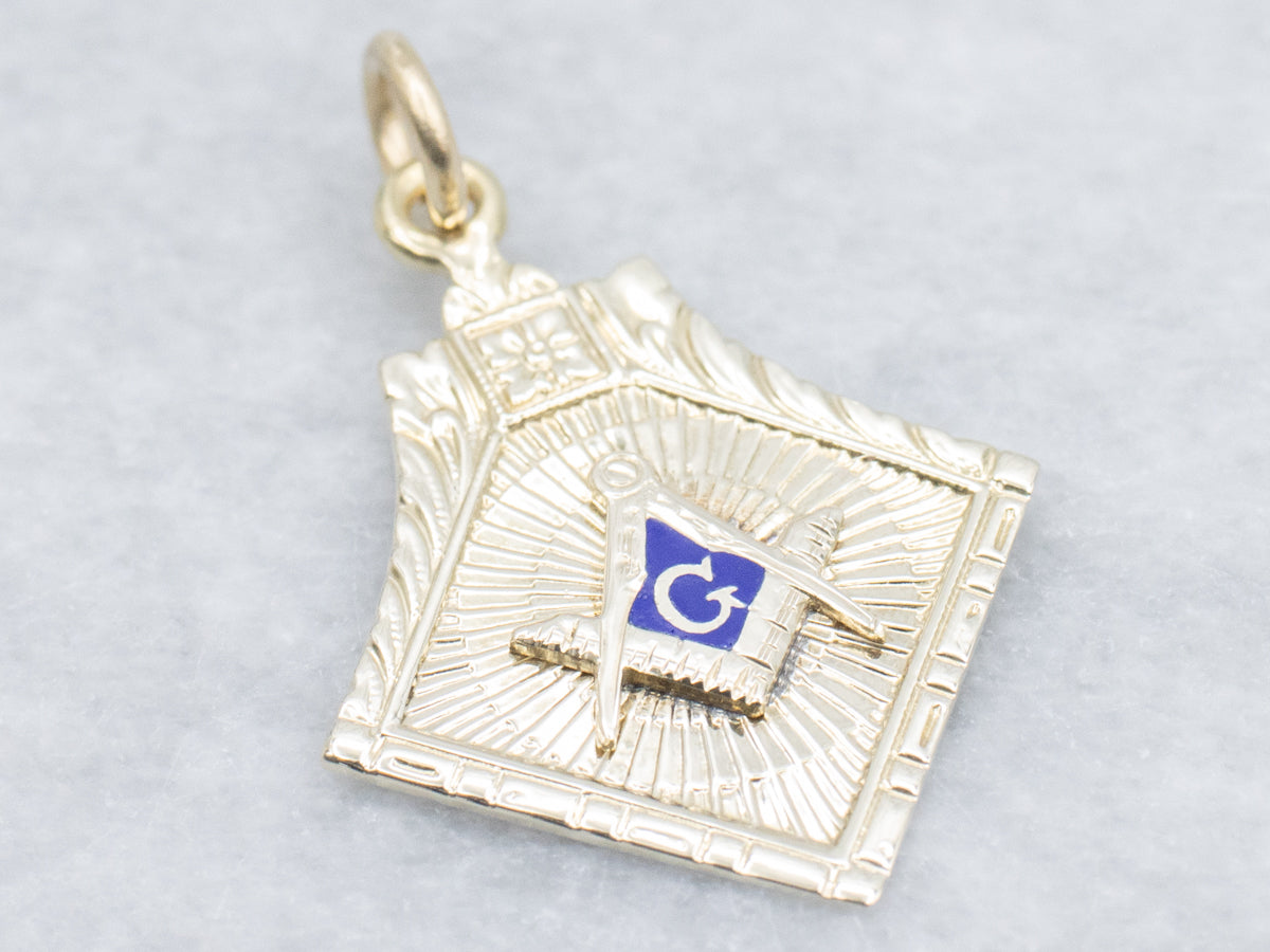 Vintage Gold and Enamel Masonic Pendant