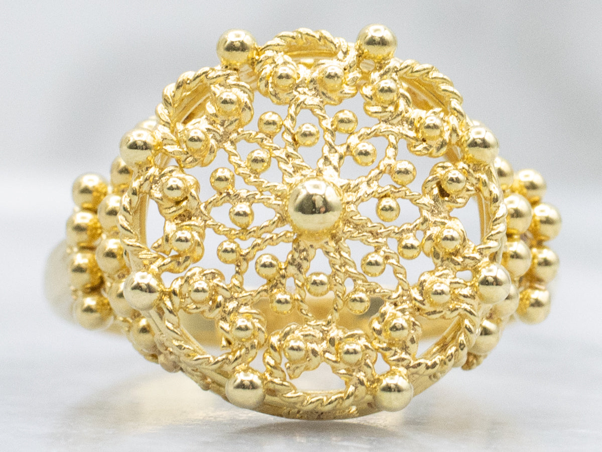 Ornate Rope Twist Filigree Yellow Gold Ring