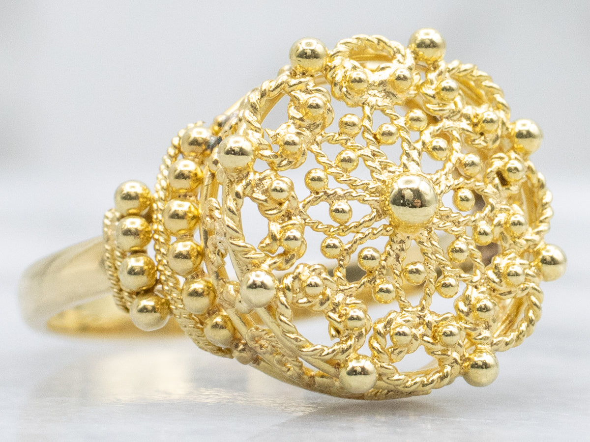 Ornate Rope Twist Filigree Yellow Gold Ring