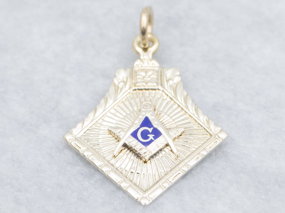 Vintage Gold and Enamel Masonic Pendant