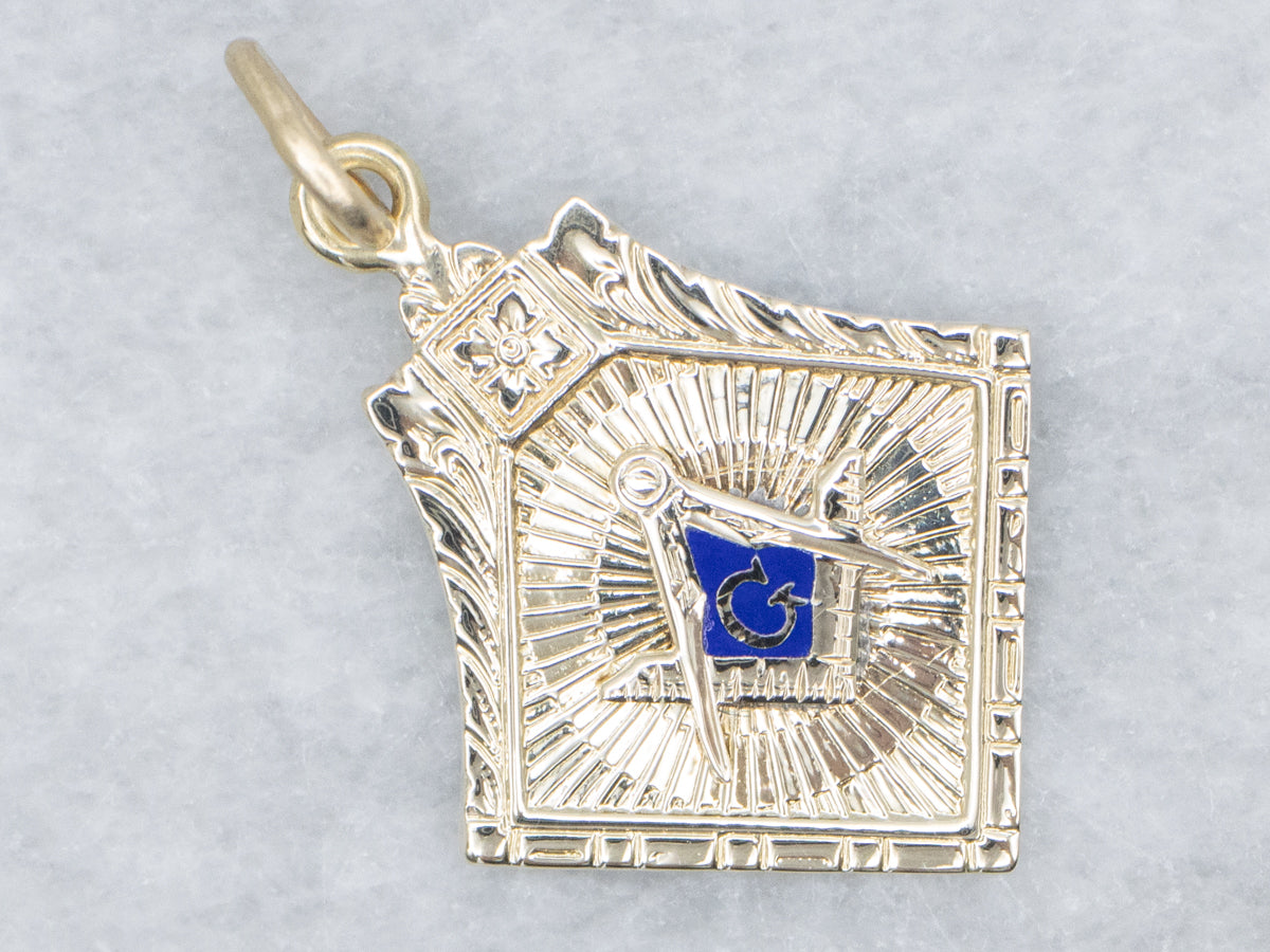 Vintage Gold and Enamel Masonic Pendant