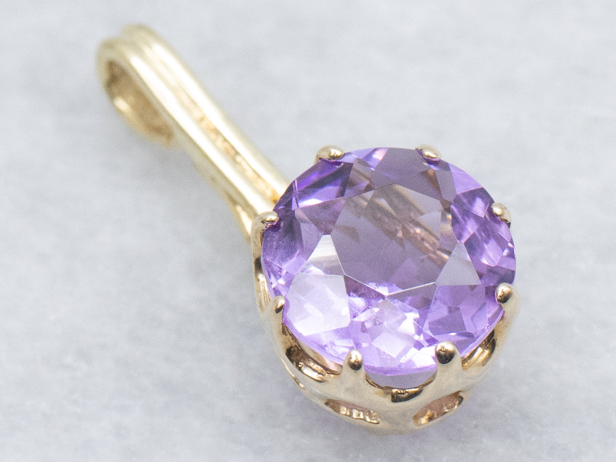 Yellow Gold Amethyst Gemstone Drop Pendant