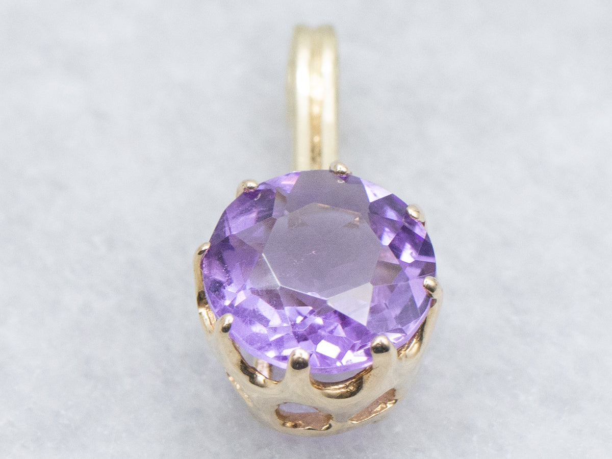 Yellow Gold Amethyst Gemstone Drop Pendant