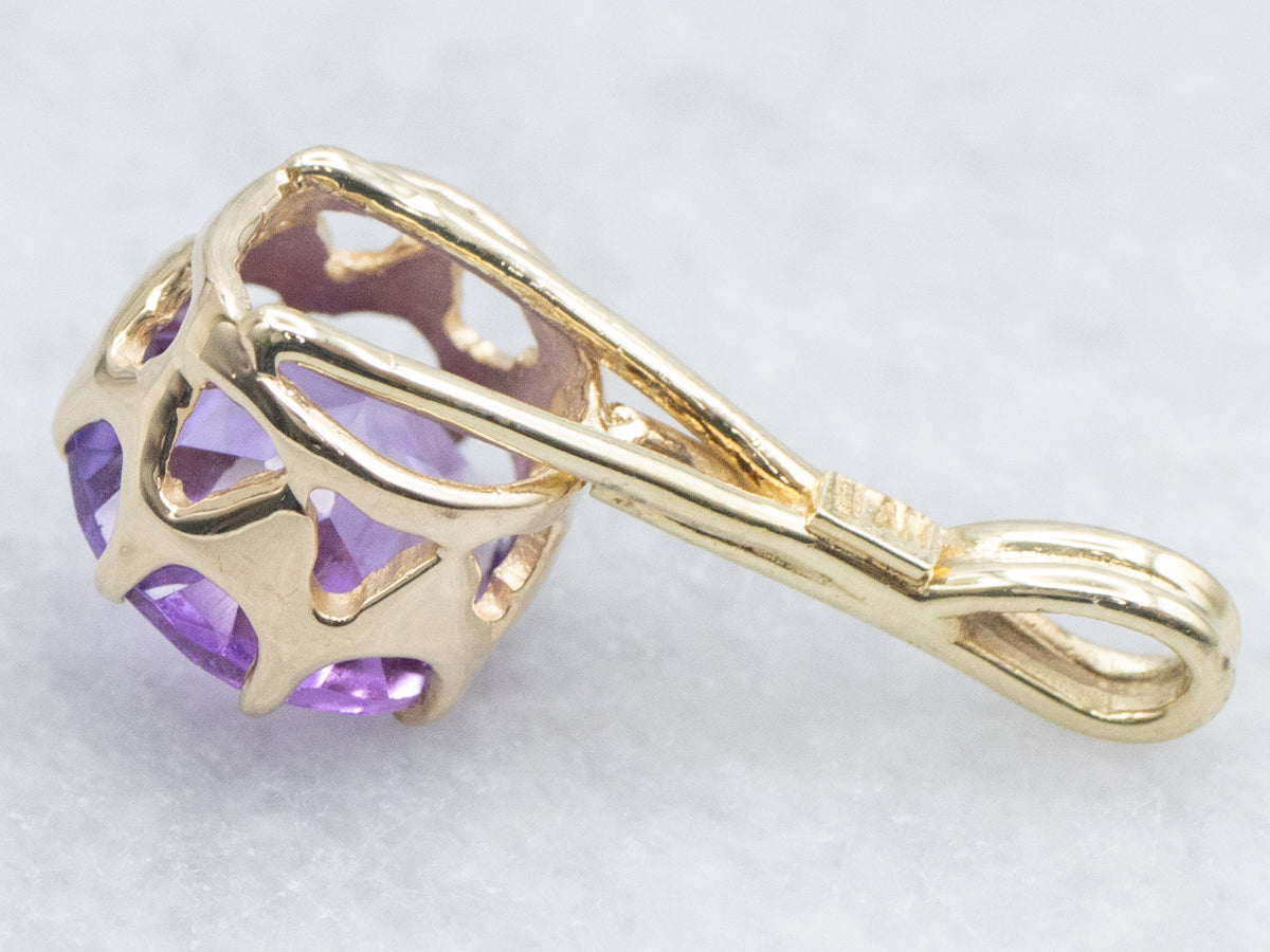 Yellow Gold Amethyst Gemstone Drop Pendant