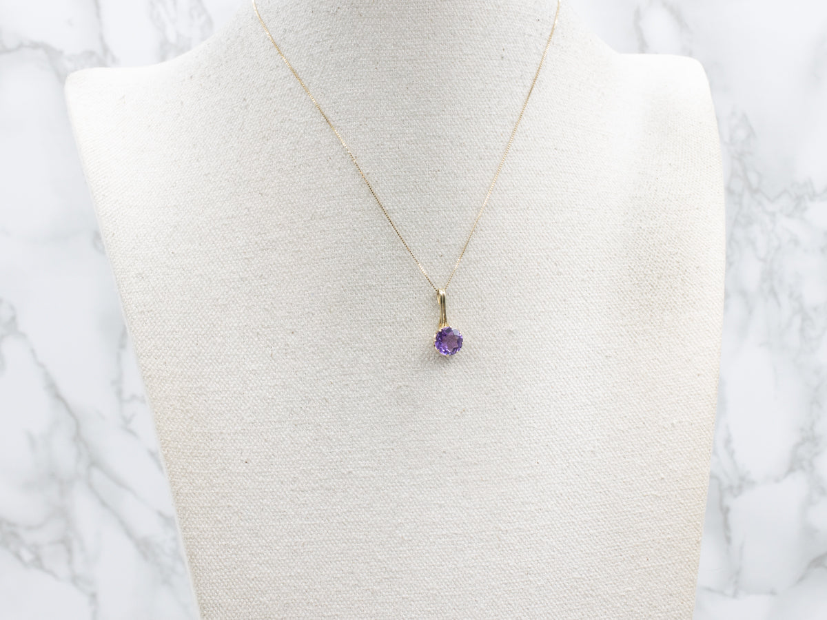 Yellow Gold Amethyst Gemstone Drop Pendant
