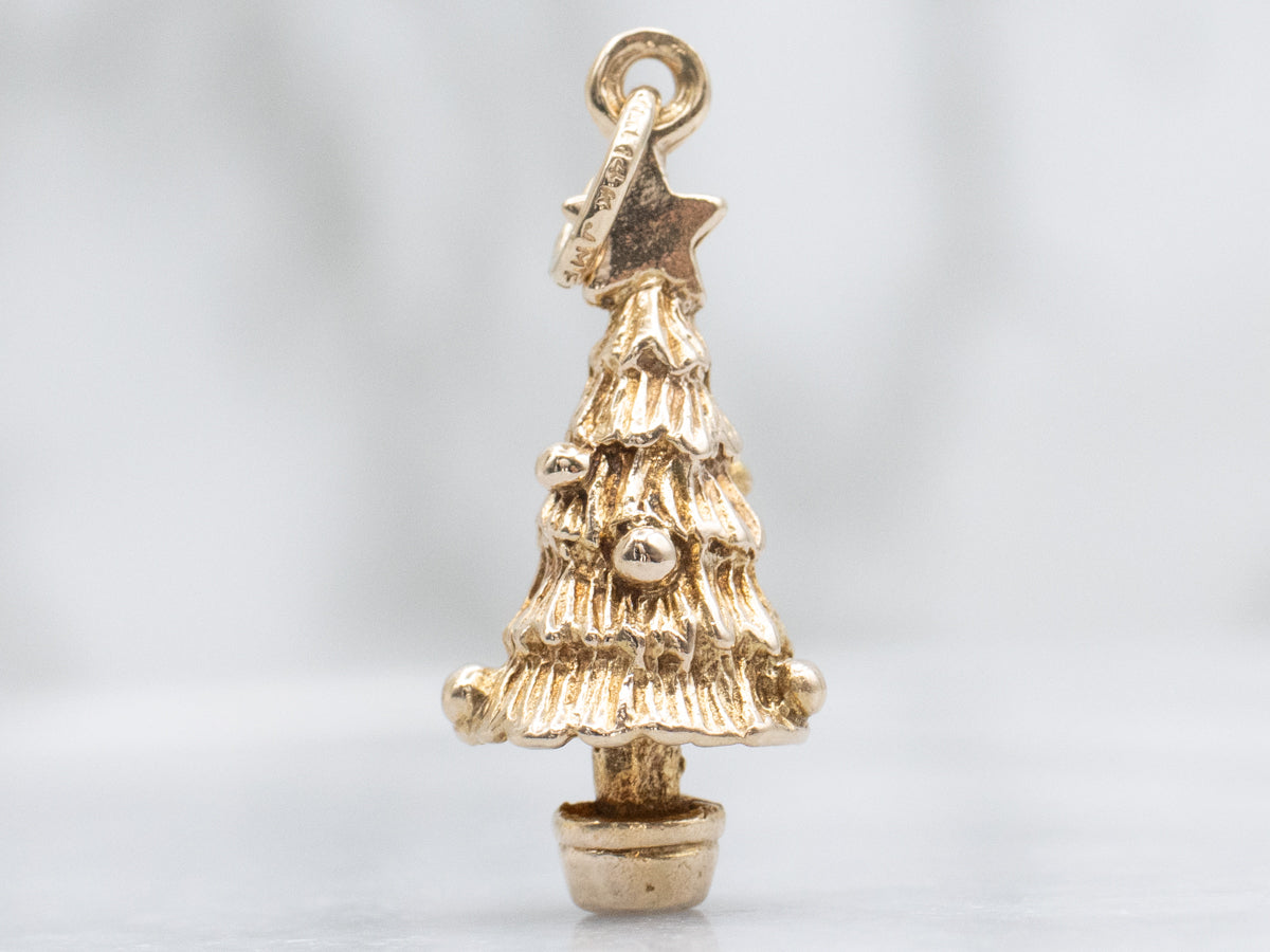 Detailed Gold Vintage Christmas Tree Charm