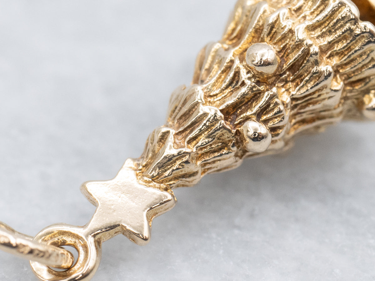 Detailed Gold Vintage Christmas Tree Charm