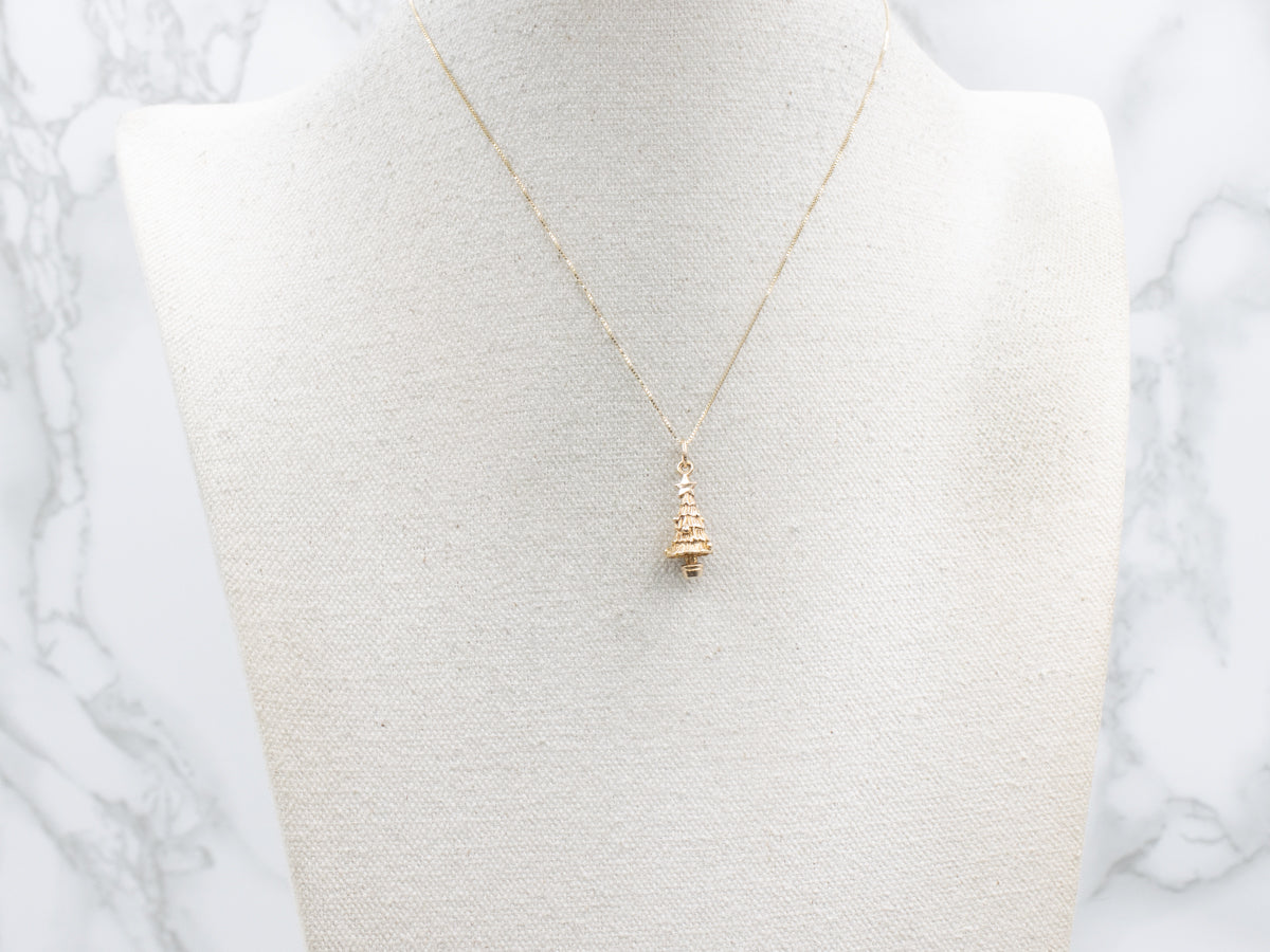 Detailed Gold Vintage Christmas Tree Charm