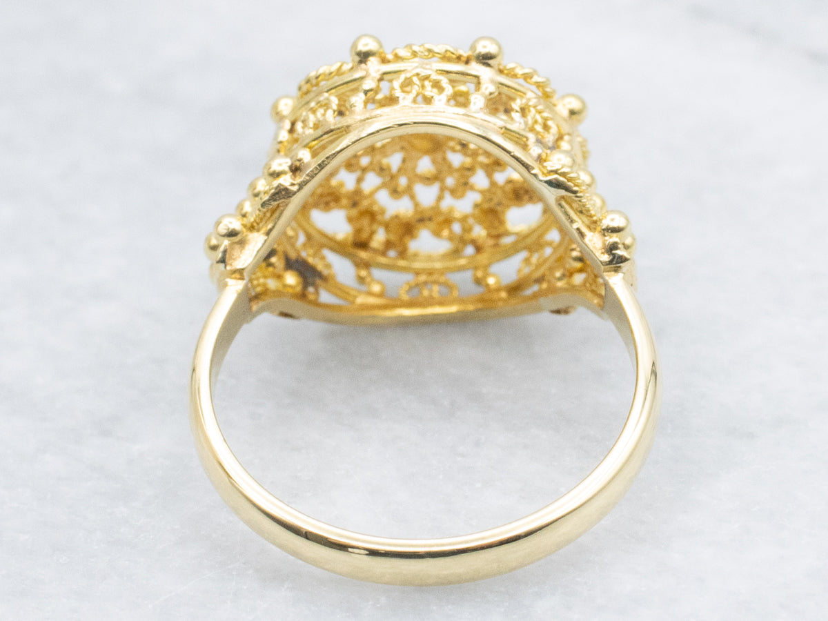 Ornate Rope Twist Filigree Yellow Gold Ring