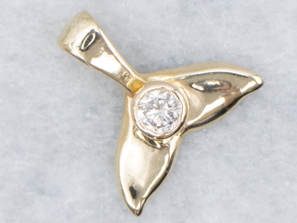 Polished Gold Whale's Tail Pendant with Diamond