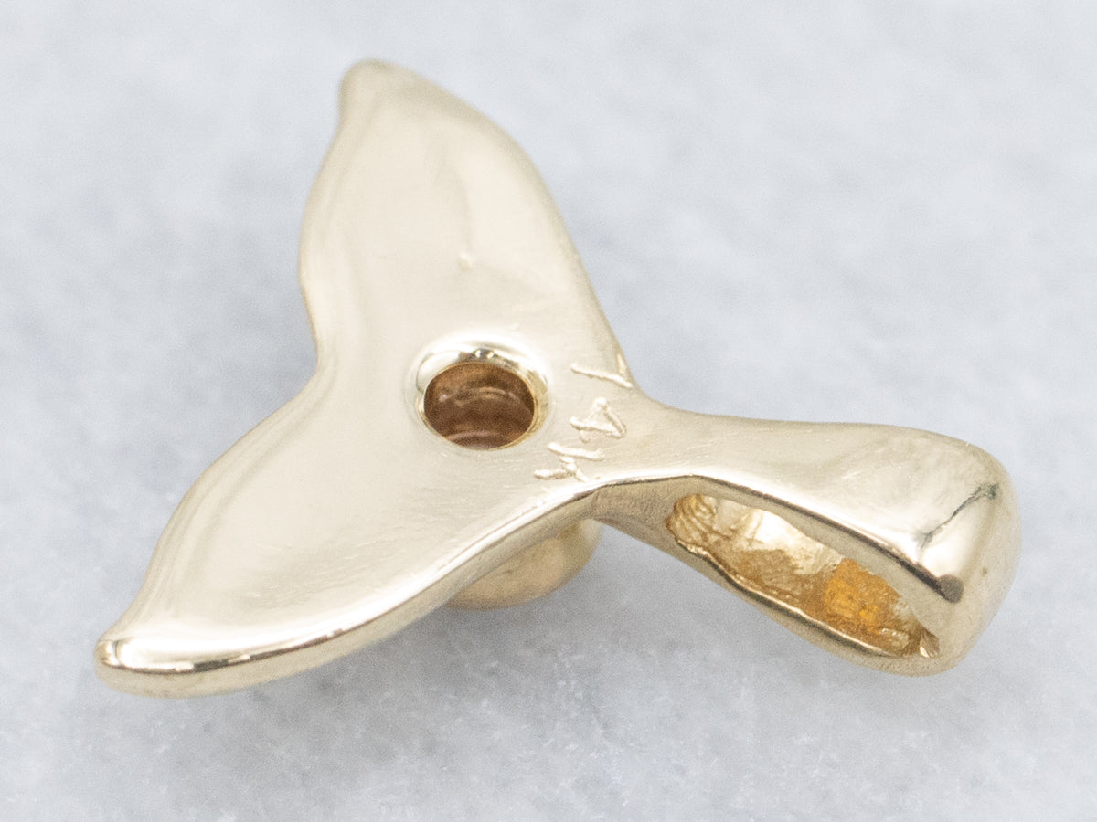 Polished Gold Whale's Tail Pendant with Diamond