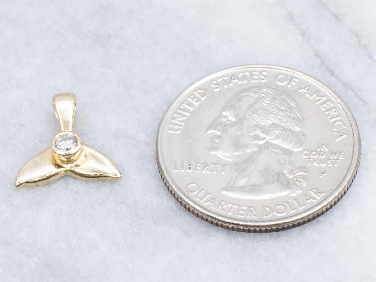 Polished Gold Whale's Tail Pendant with Diamond