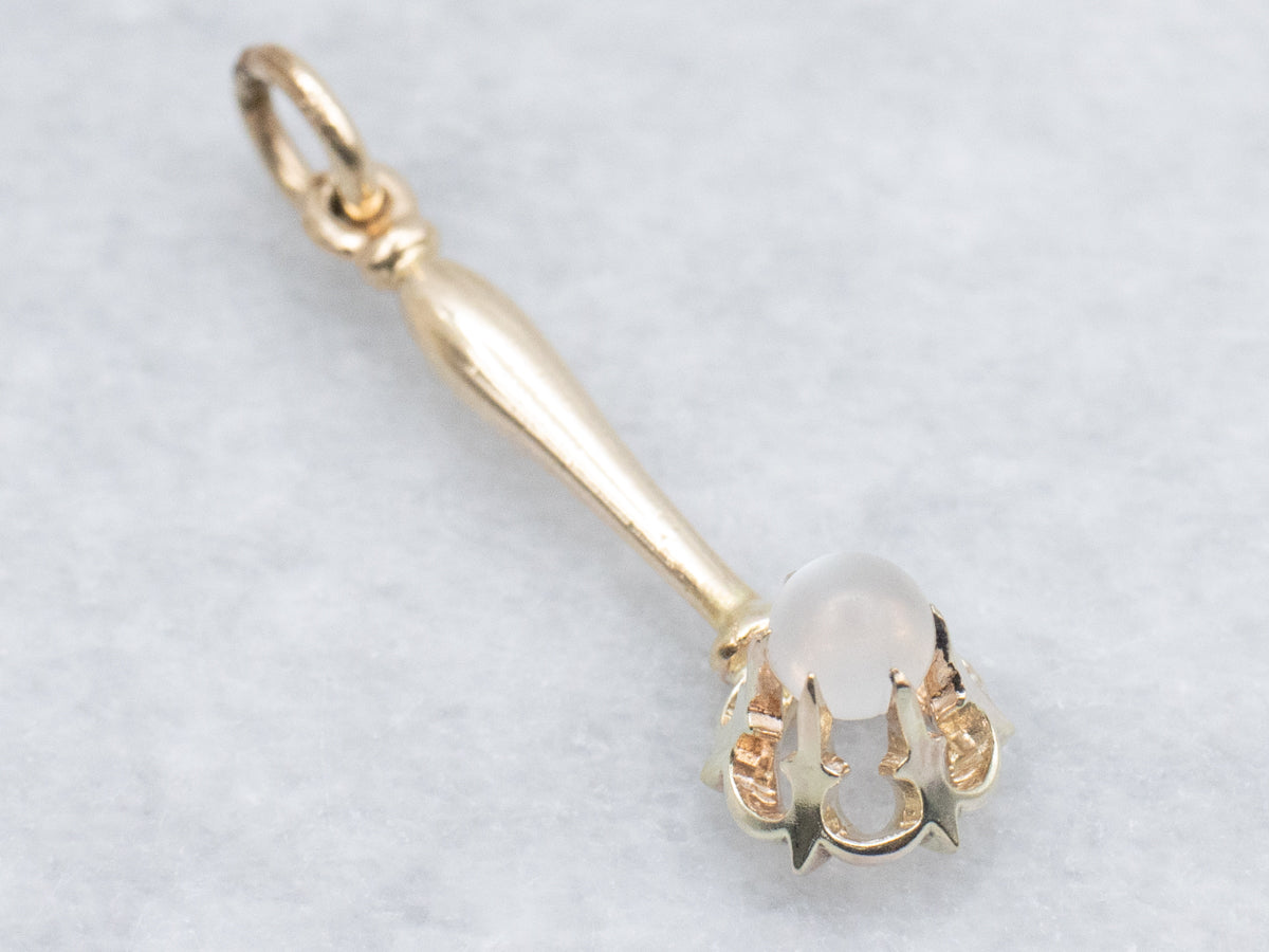 Moonstone Yellow Gold Bar Drop Pendant