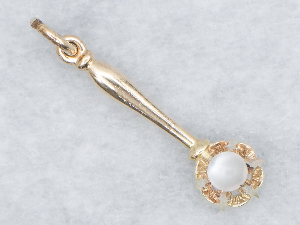 Moonstone Yellow Gold Bar Drop Pendant