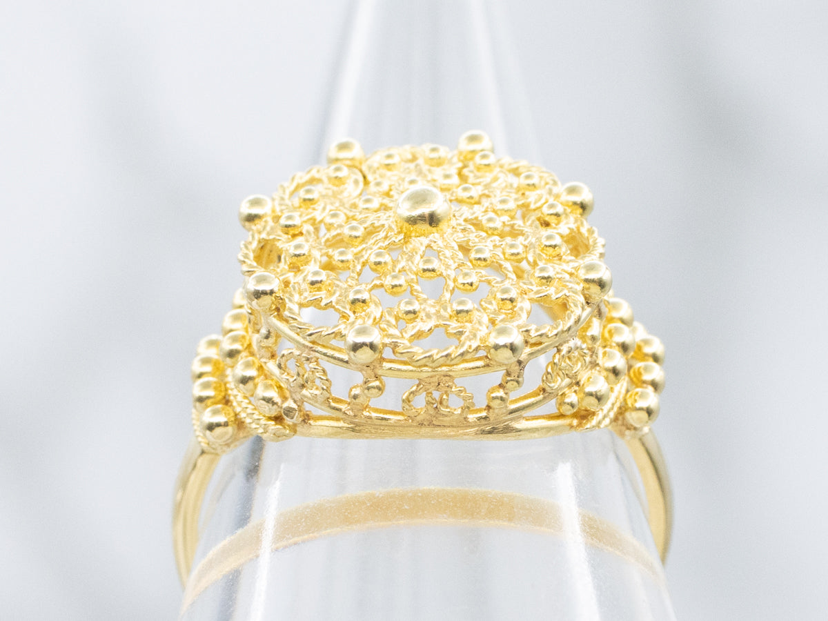 Ornate Rope Twist Filigree Yellow Gold Ring