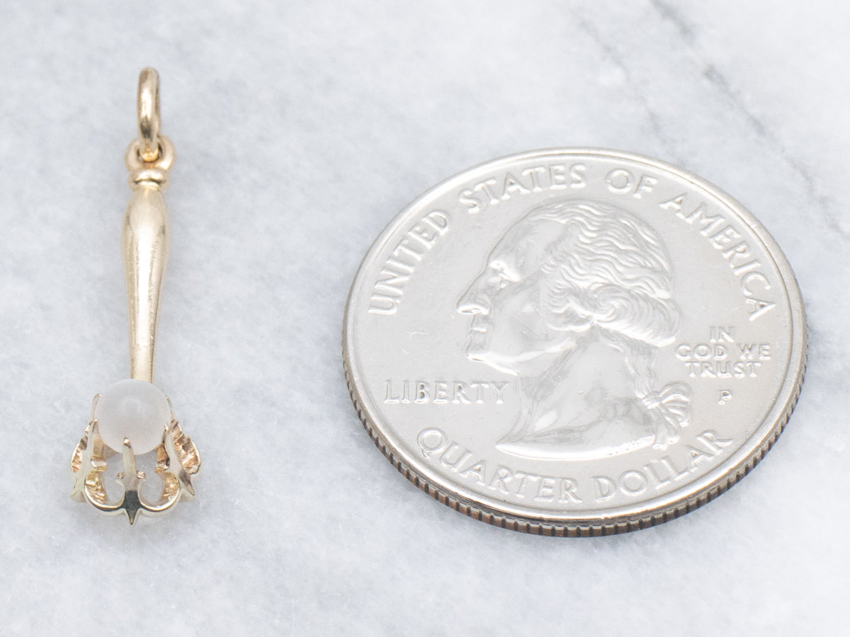 Moonstone Yellow Gold Bar Drop Pendant