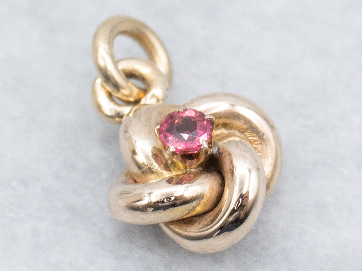 Antique Ruby Doublet Gold Lovers Knot Pendant