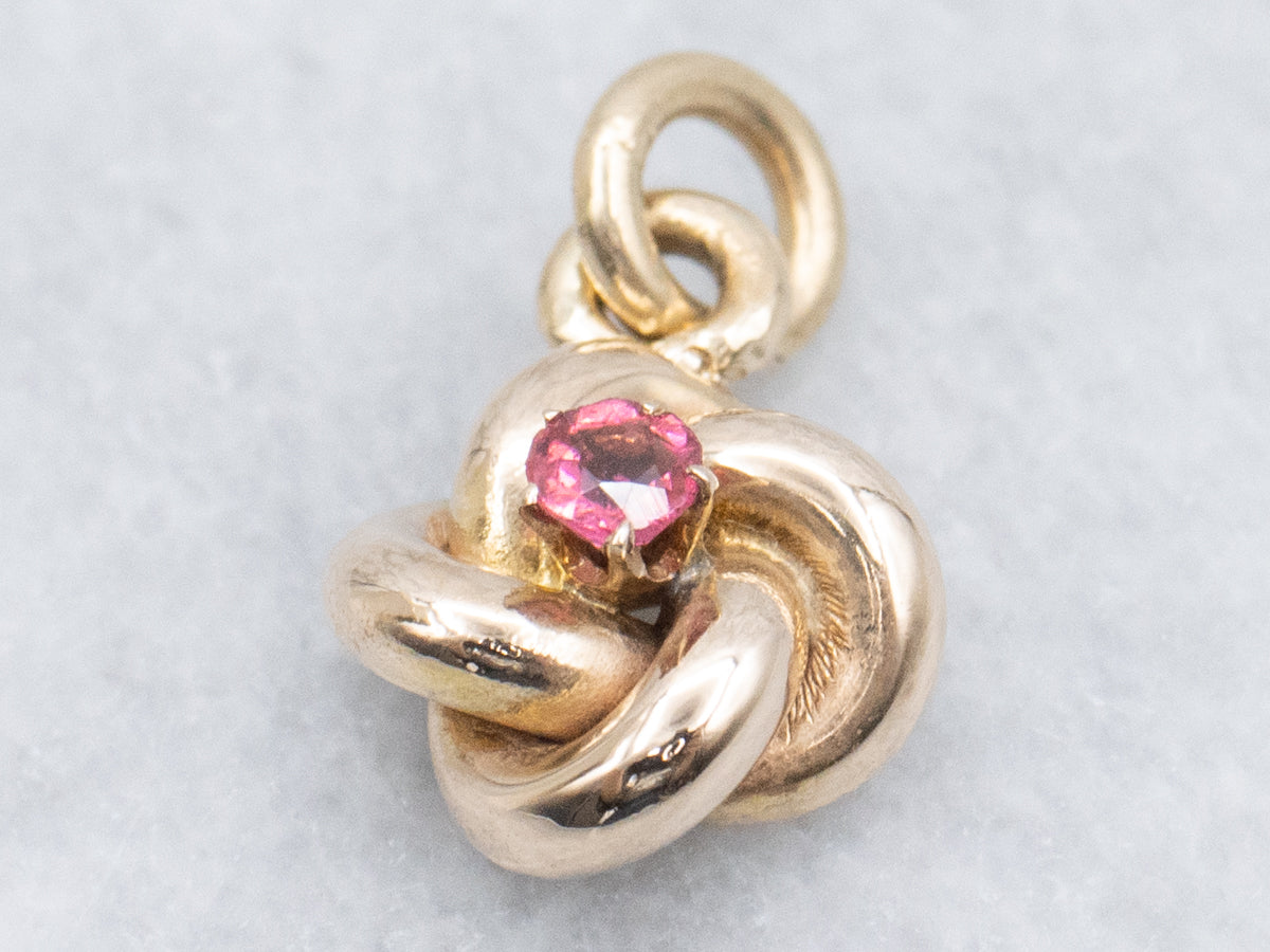 Antique Ruby Doublet Gold Lovers Knot Pendant