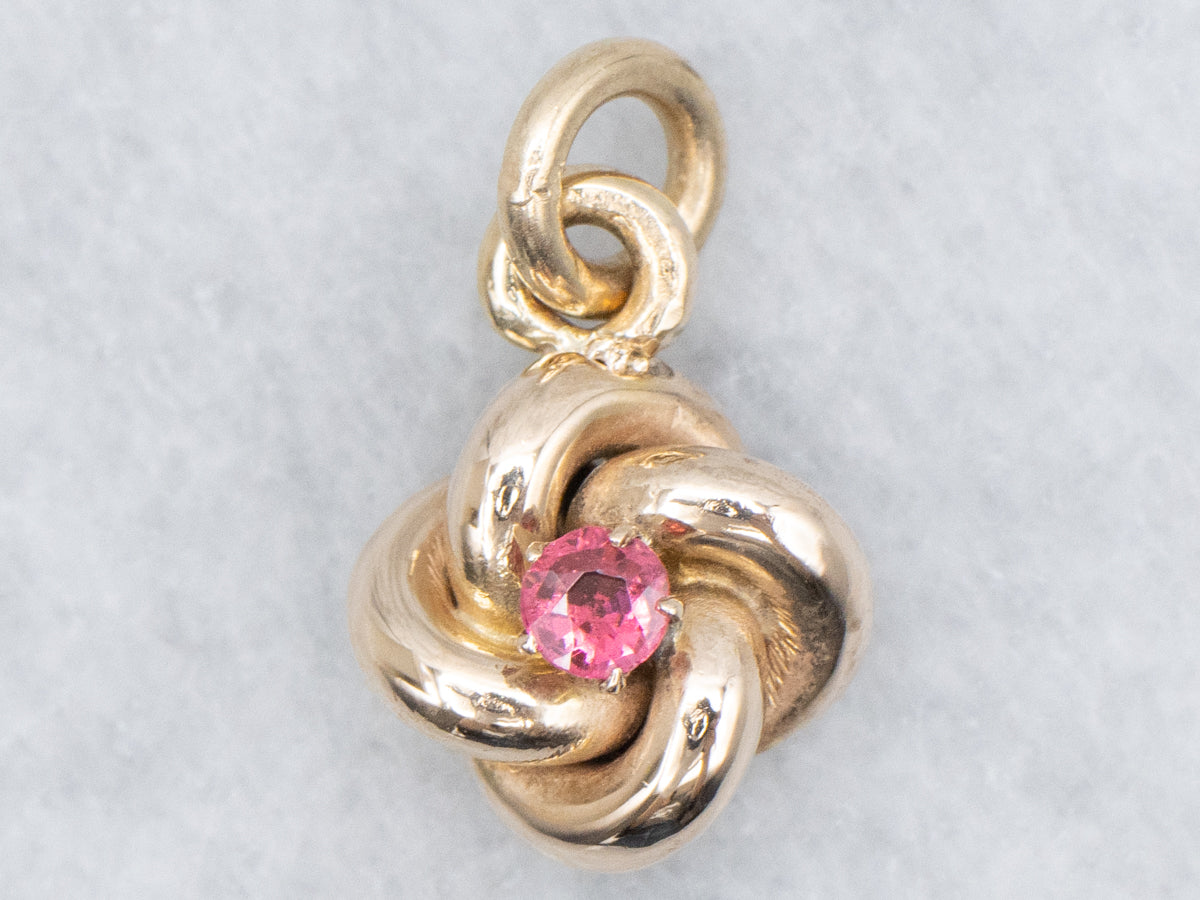 Antique Ruby Doublet Gold Lovers Knot Pendant