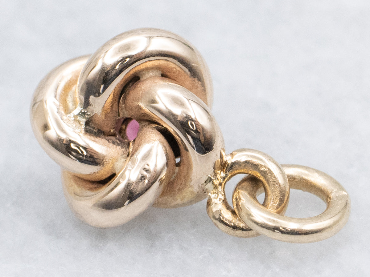 Antique Ruby Doublet Gold Lovers Knot Pendant