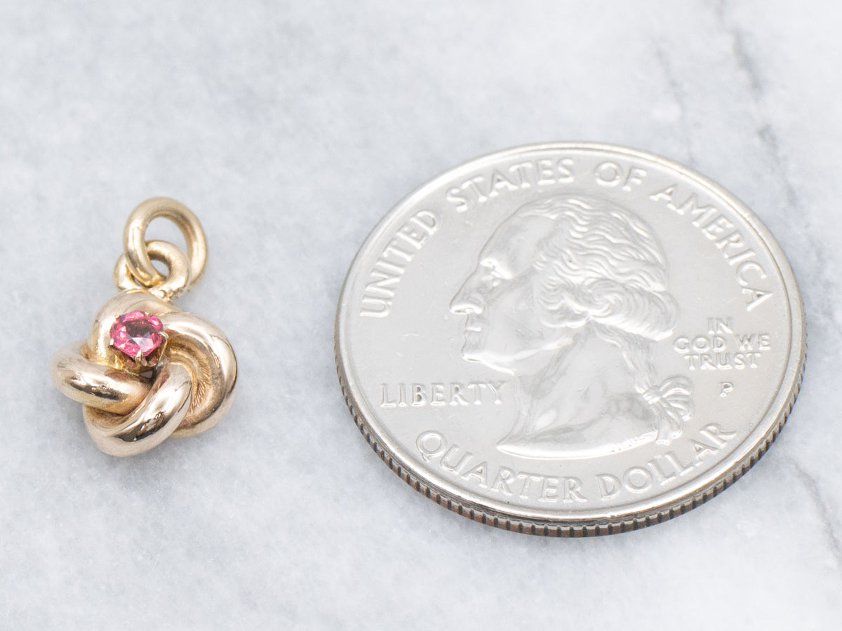 Antique Ruby Doublet Gold Lovers Knot Pendant