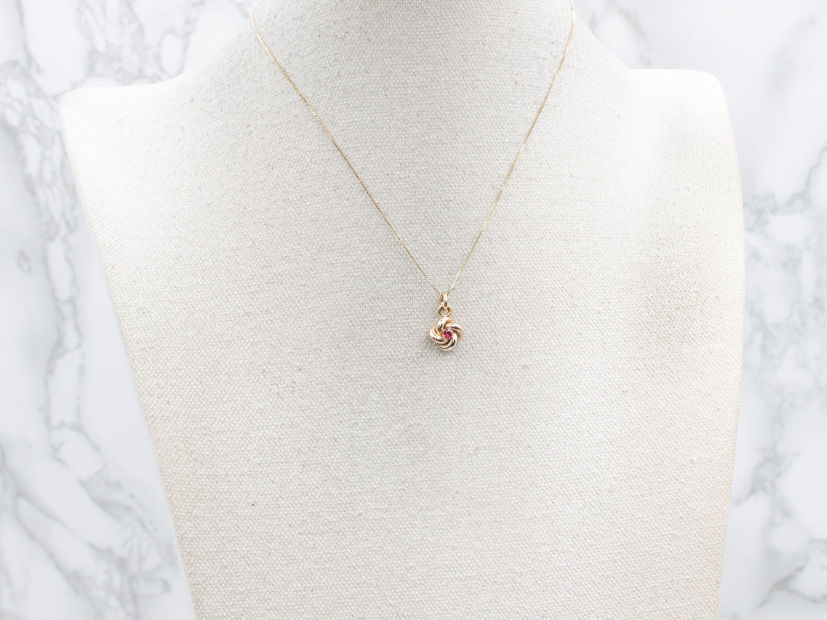 Antique Ruby Doublet Gold Lovers Knot Pendant