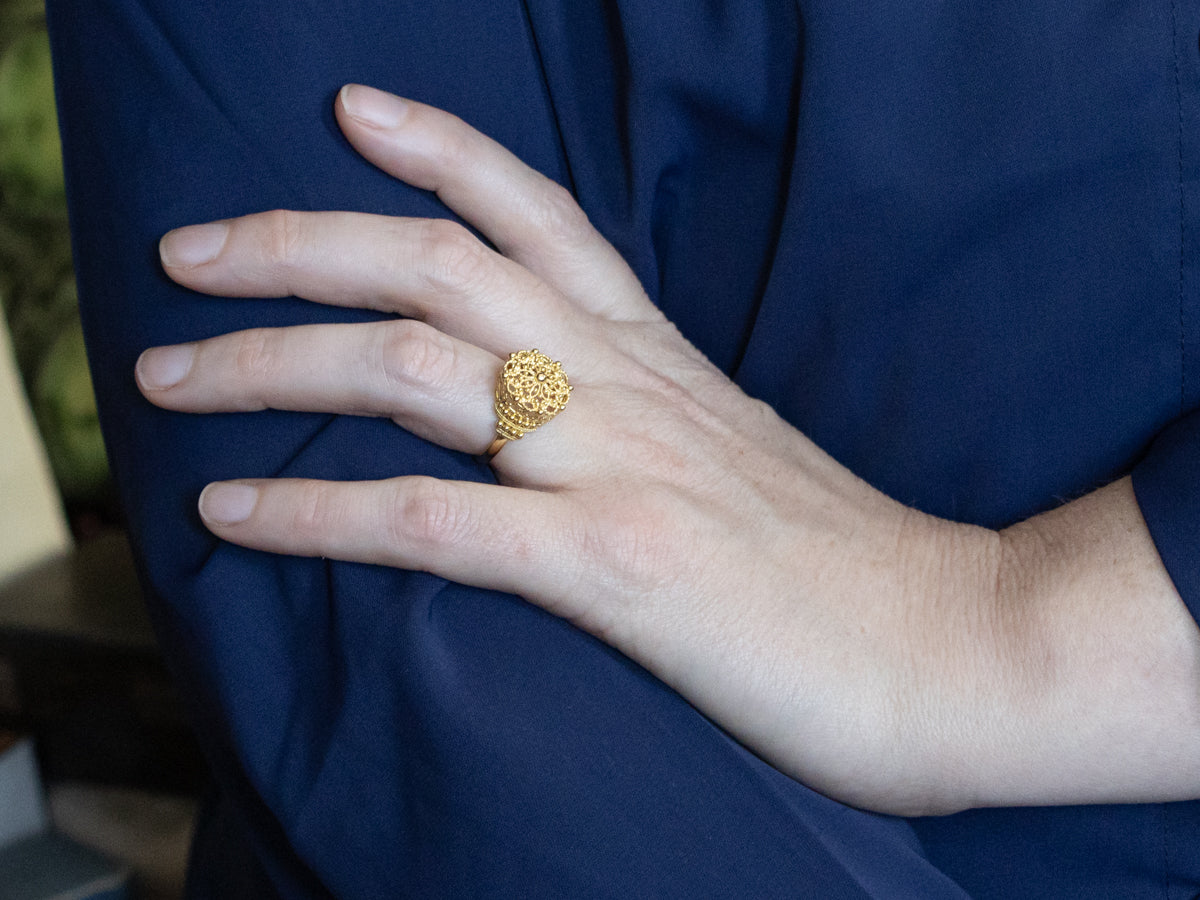Ornate Rope Twist Filigree Yellow Gold Ring