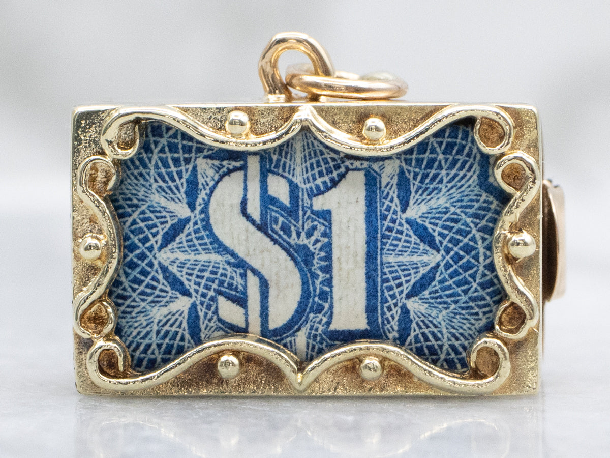 Bermuda One Dollar Bill Gold Money Box Charm Pendant