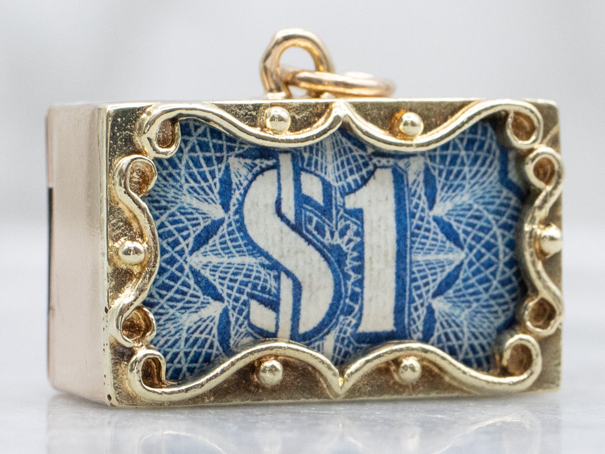 Bermuda One Dollar Bill Gold Money Box Charm Pendant
