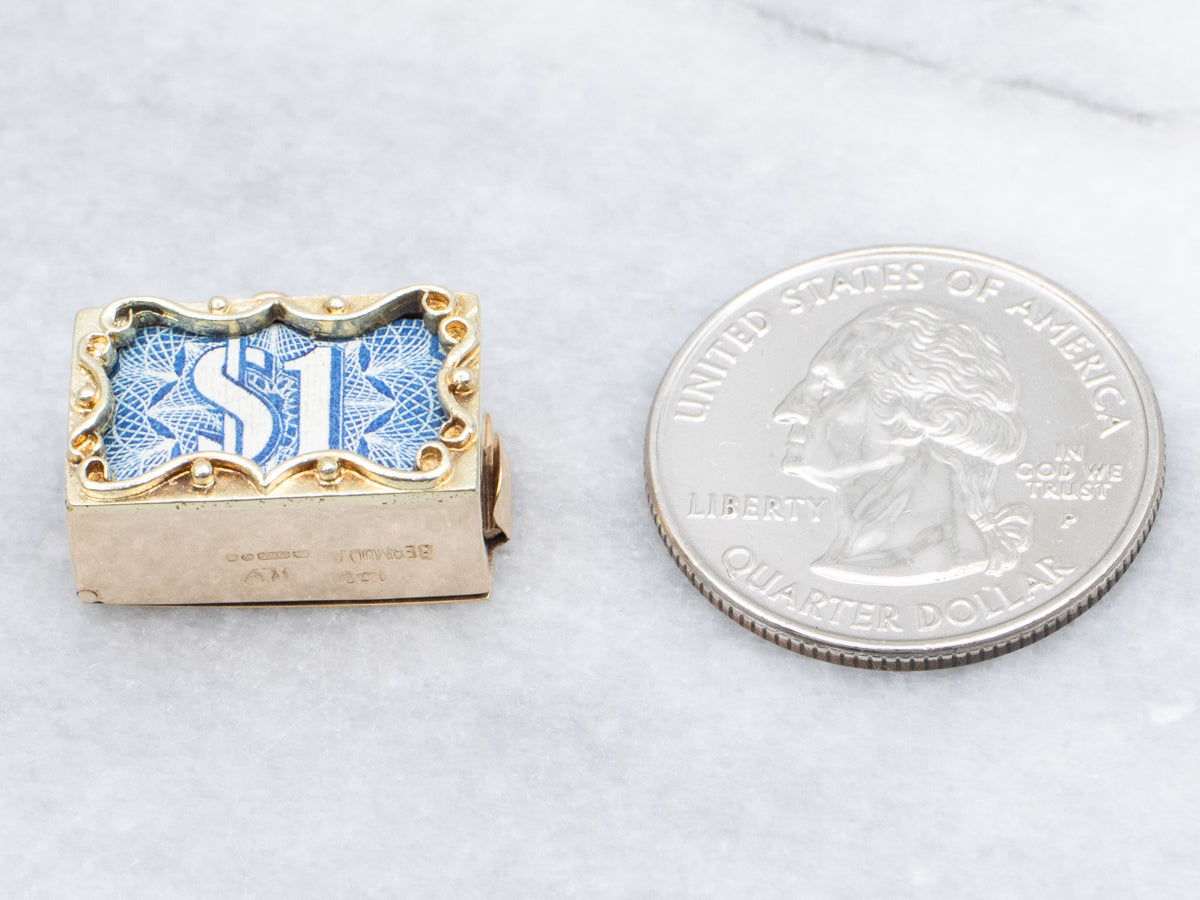 Bermuda One Dollar Bill Gold Money Box Charm Pendant