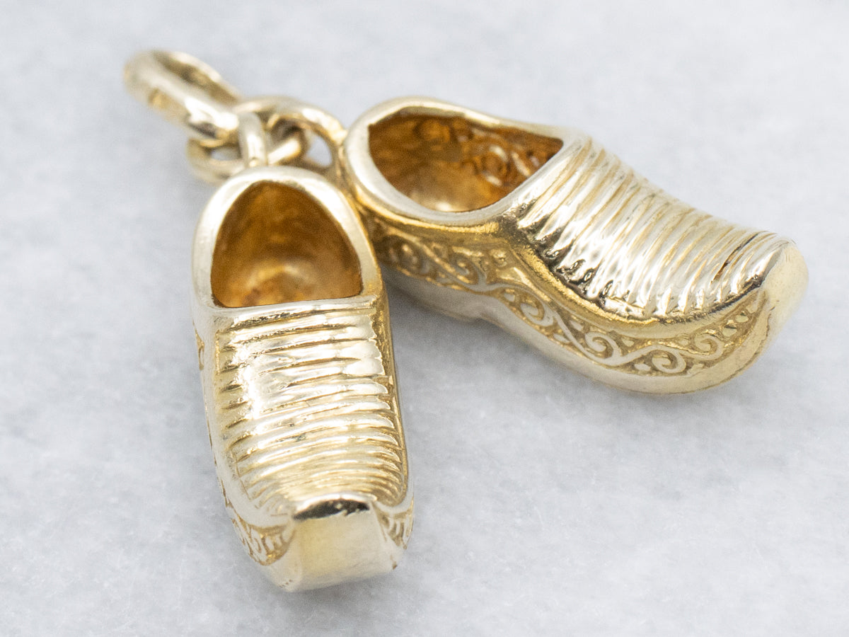 Vintage Engraved Gold Clog Shoes Charm Pendant