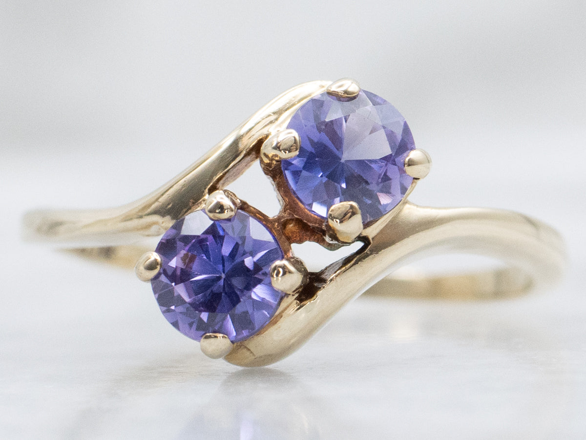 Vintage Purple Sapphire and Gold Bypass Ring