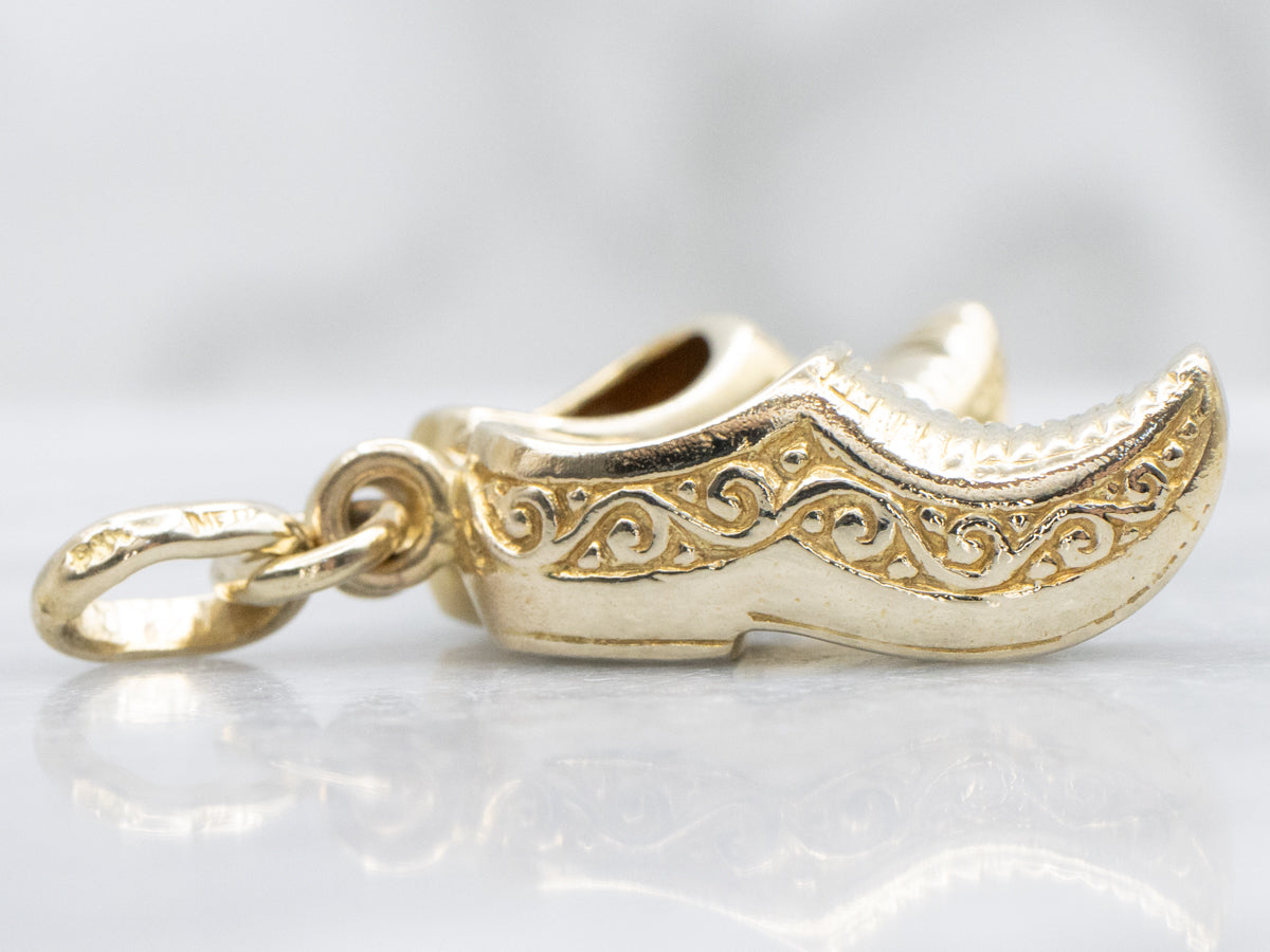 Vintage Engraved Gold Clog Shoes Charm Pendant